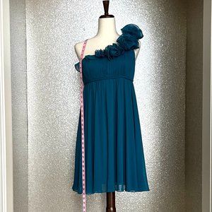 Aqua Bloomingdales, Size 8, Teal Blue, Chiffon, One Shoulder